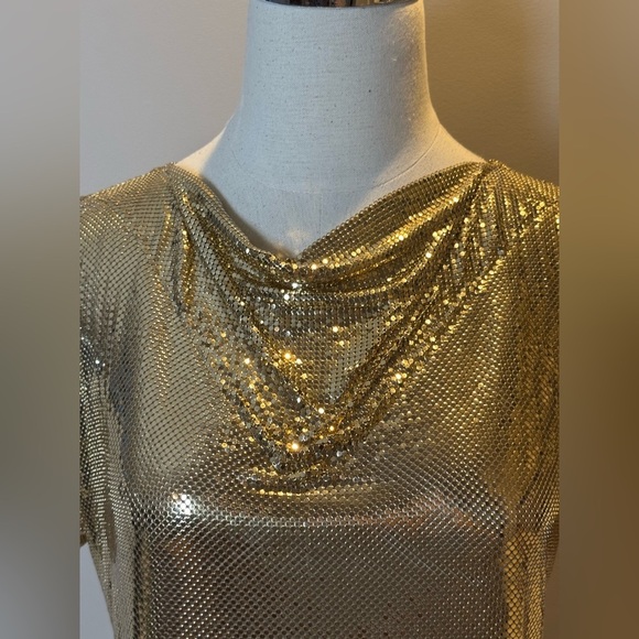 WHITING & DAVIS METAL MESH COWL DRAPE SHIRT - size M - Picture 3 of 8